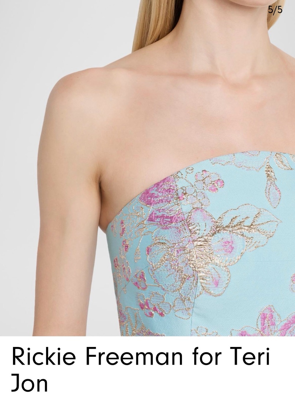Rickie Freeman for Teri Jon Strapless Floral Jacquard Dress in Light Blue